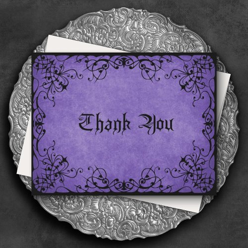 Purple Black Gothic Wedding Thank You Card