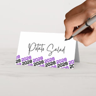 Purple Black Grad Class Year Folding Food or Place Card