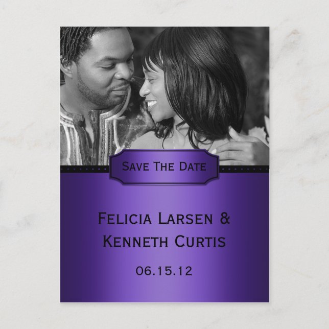 Purple Black Gradient Photo Save The Date Announcement Postcard (Front)