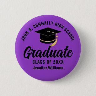Purple Black Graduate Custom Graduation Name Tag Button