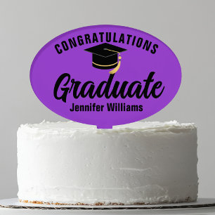Purple Black Graduate Custom Graduation Party Cake Topper