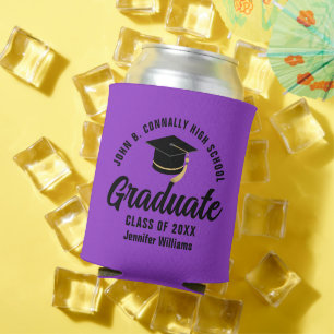 Purple Black Graduate Custom Graduation Party Can Cooler