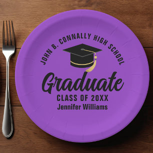 Purple Black Graduate Custom Graduation Party Paper Plates