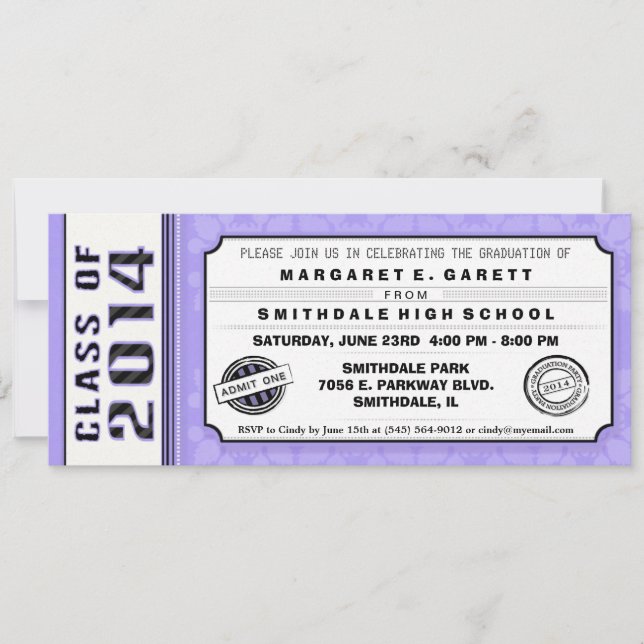Purple & Black Graduation Party Ticket Invitation (Front)
