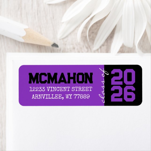 Purple & Black Graduation Return Address Labels (Insitu)