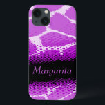 Purple black graphic animal pattern case<br><div class="desc">Bright animal patterned case in black,  white and bold purple hues. Personalise this item with your own name. Currently reads Margarita. This original pattern by Sarah Trett,  is based on the patterning found on a giraffe with a halftone moiré dot gain pattern overlay.</div>