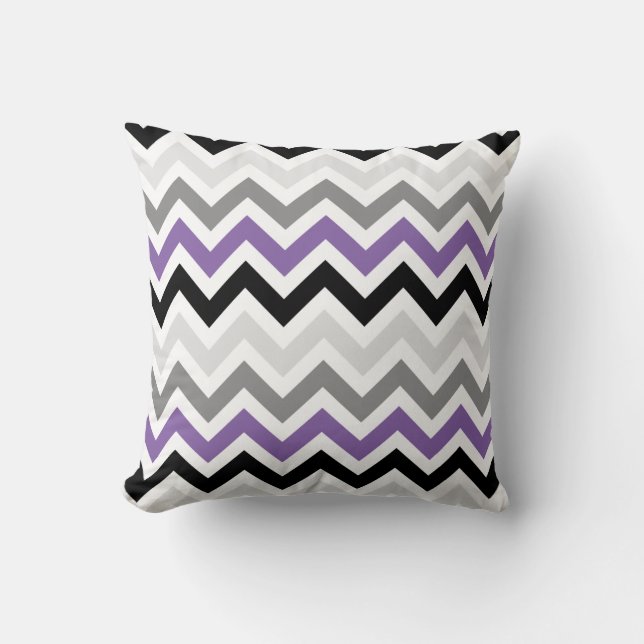 Purple Black Gray Chevron Zigzag Pattern Throw Pillow (Front)