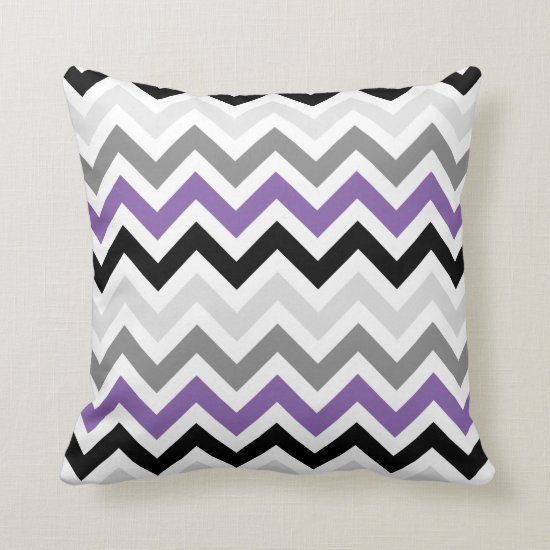 Purple Black Gray Chevron Zigzag Pattern Throw Pillow