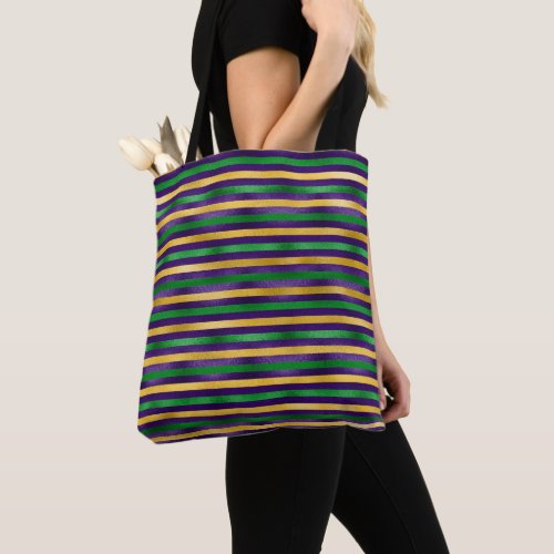 PURPLE BLACK GREEN GOLD MARDI GRAS STRIPES TOTE BAG