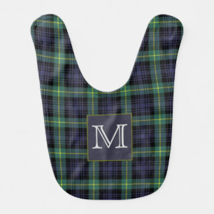 Purple Black Green Plaid Monogram Tartan Baby Bib