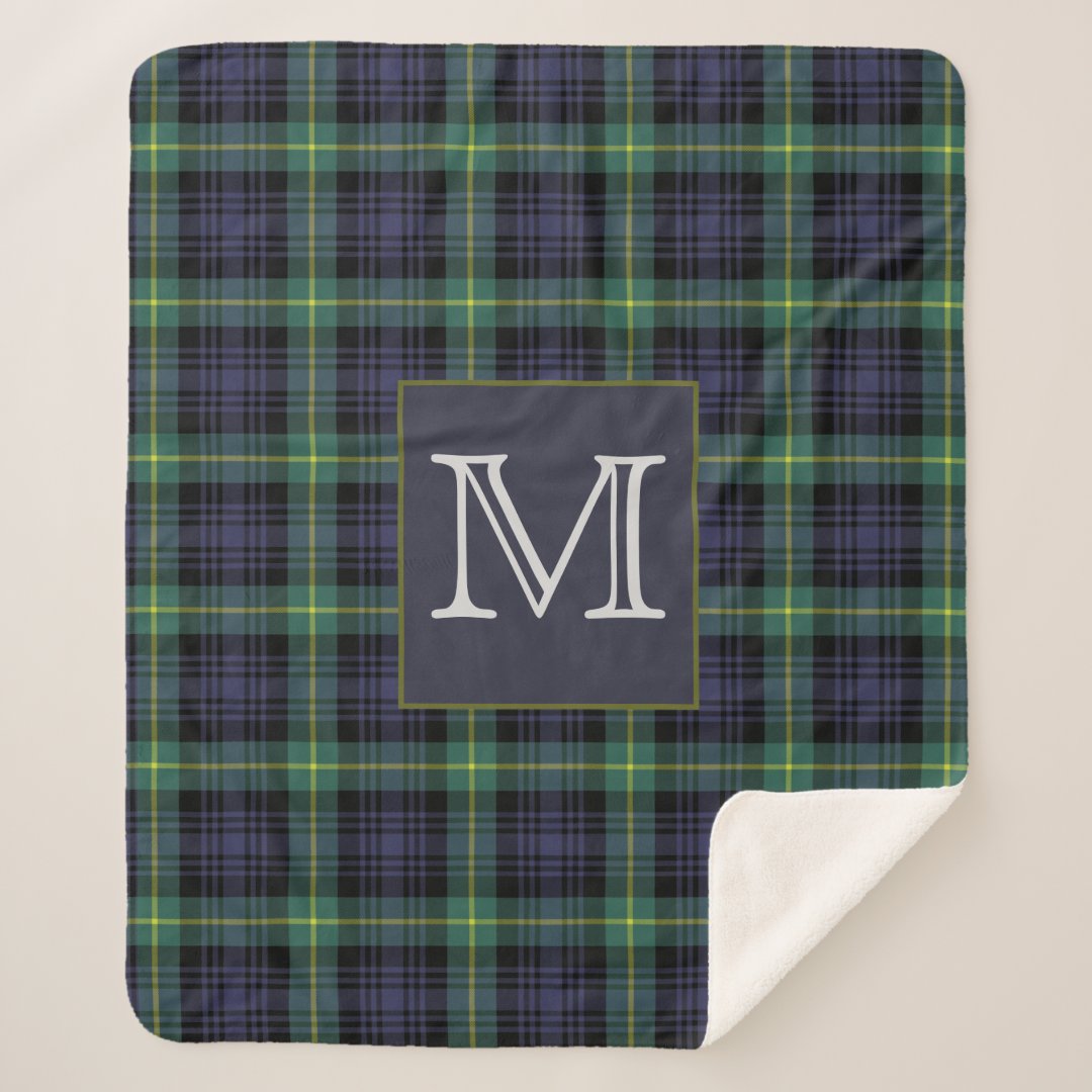 Purple Black Green Tartan Plaid Pattern Initial Sherpa Blanket | Zazzle