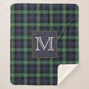 Purple Black Green Tartan Plaid Pattern Initial Sherpa Blanket