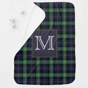 Purple Black Green Tartan Plaid Pattern Monogram Baby Blanket
