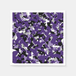 Purple Black Grey Camouflage Camo Print Party Napkins
