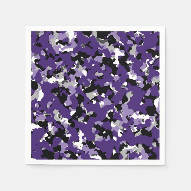 Purple Black Grey Camouflage Camo Print Party Napkins (Front)