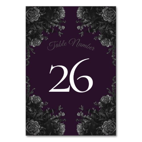 Purple Black Grey Rose Gothic Wedding Table Number