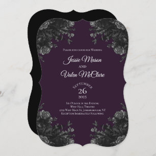 Purple Black Grey Roses Gothic Elegant Wedding Invitation