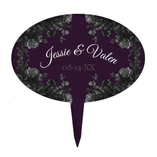 Purple Black Grey Roses Gothic Wedding Cake Topper