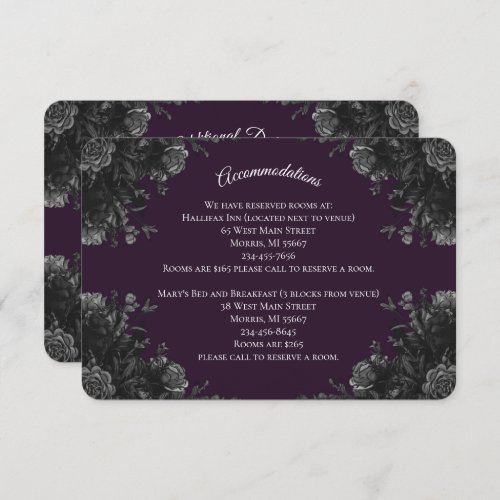 Purple Black Grey Roses Gothic Wedding Enclosure Card