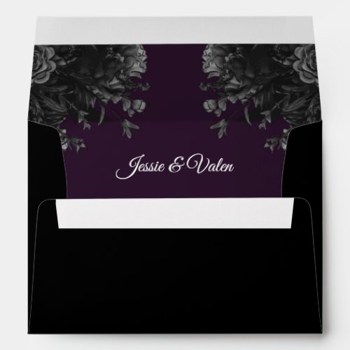 Purple Black Grey Roses Gothic Wedding Envelope