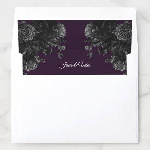 Purple Black Grey Roses Gothic Wedding Envelope Liner