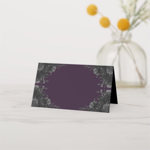 Purple Black Grey Roses Gothic Wedding Place Card