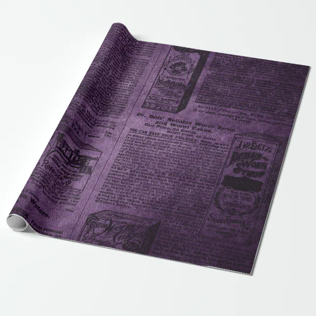 Purple & Black Grunge Distressed Vintage Newspaper Wrapping Paper Zazzle