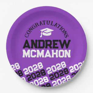 Purple & Black Half Repeat Grad Personalized Paper Plates