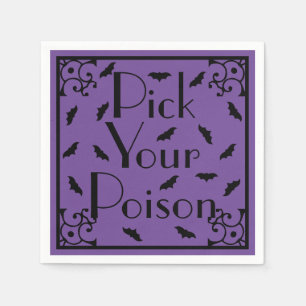 Purple & Black Halloween Bats Pick Your Poison Napkins