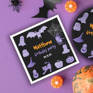 Purple black Halloween birthday party Napkin