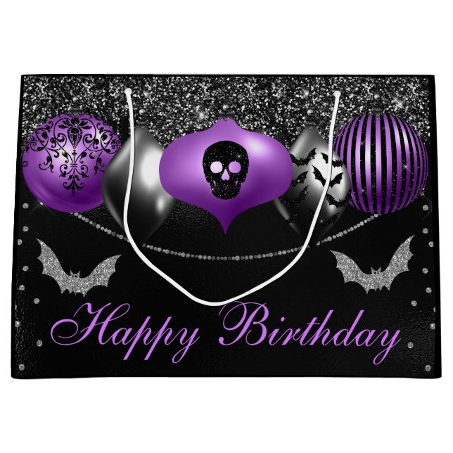 Purple & Black Halloween Ornaments Birthday Large Gift Bag (Front)