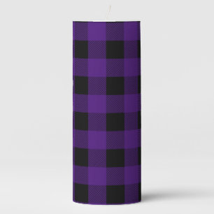 PURPLE BLACK HALLOWEEN PLAID PATTERN PILLAR CANDLE