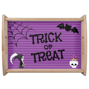 PURPLE & BLACK HALLOWEEN TRICK OR TREAT SERVING TRAY