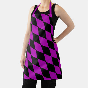 Purple Black Harlequin Diamonds Checkers Design Apron