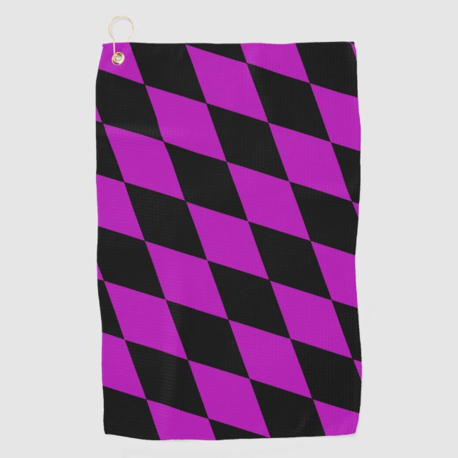 Purple Black Harlequin Diamonds Checkers Design  Golf Towel (Front)