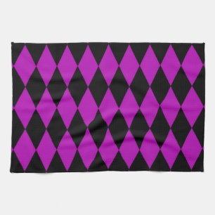 Purple Black Harlequin Diamonds Checkers Design Kitchen Towel