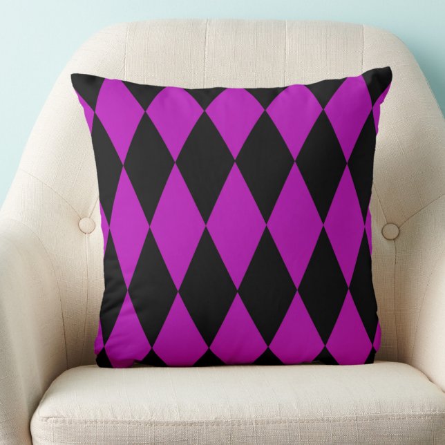 Purple Black Harlequin Diamonds Checkers Design  Throw Pillow (Creator Uploaded)
