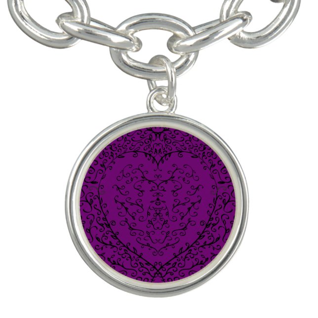 Purple & Black Heart Gothic Wedding Charm Bracelet (Design)