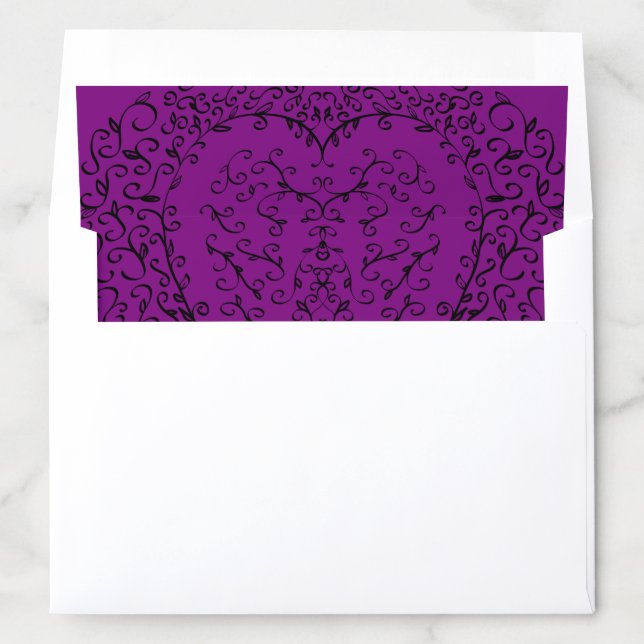 Purple & Black Heart Gothic Wedding Envelope Liner (In Envelope)