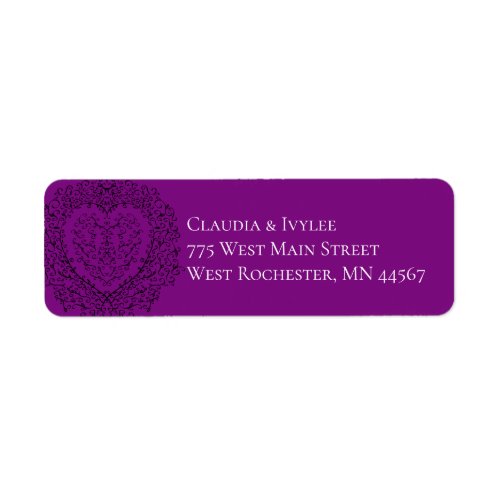 Purple  Black Heart Gothic Wedding Return Address Label