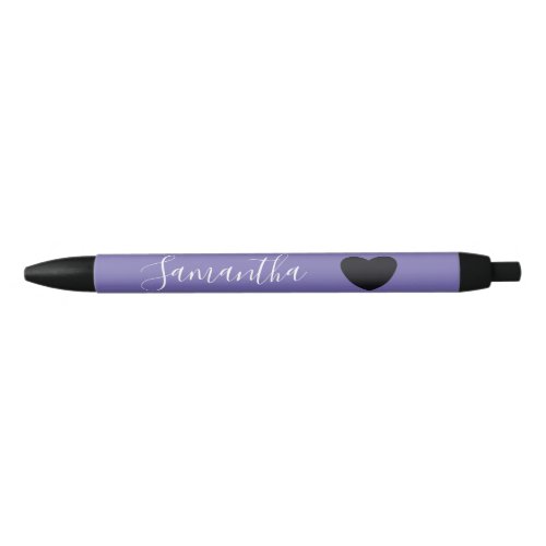 Purple Black Heart Personalized Name Black Ink Pen