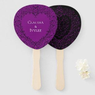 Purple Black Heart Swirls Gothic Wedding Hand Fan