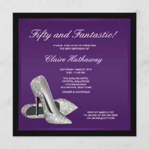 Purple Black High Heels Womans 50th Birthday Invitation