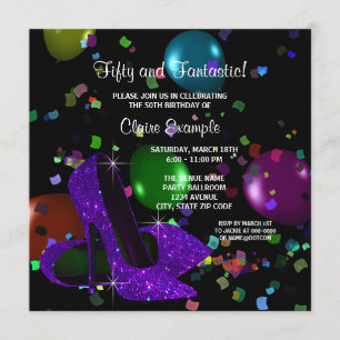 Purple Black High Heels Womans Birthday Party Invitation