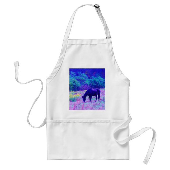 Purple Black Horse in Rainbow field Adult Apron (Front)