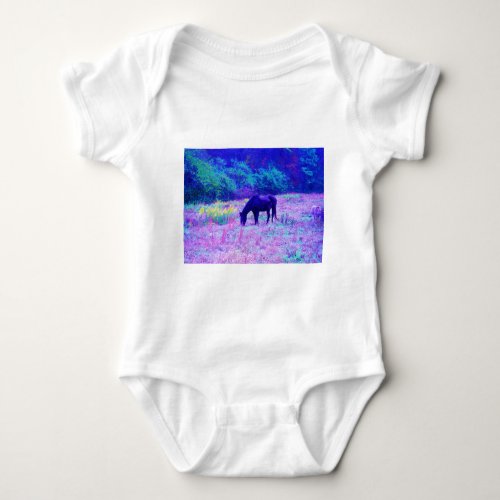 Purple Black Horse in Rainbow field Baby Bodysuit