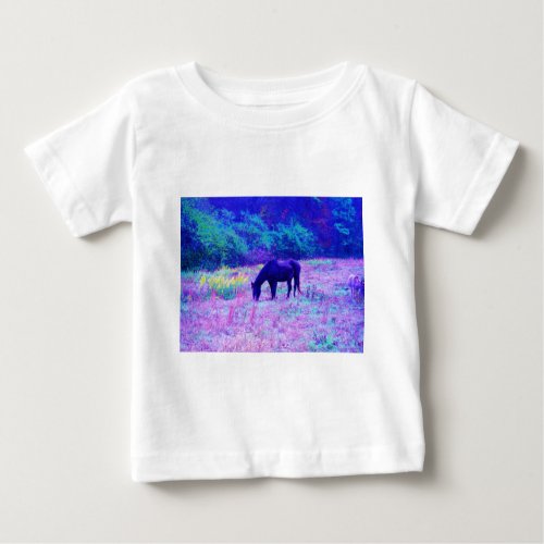 Purple Black Horse in Rainbow field Baby T_Shirt