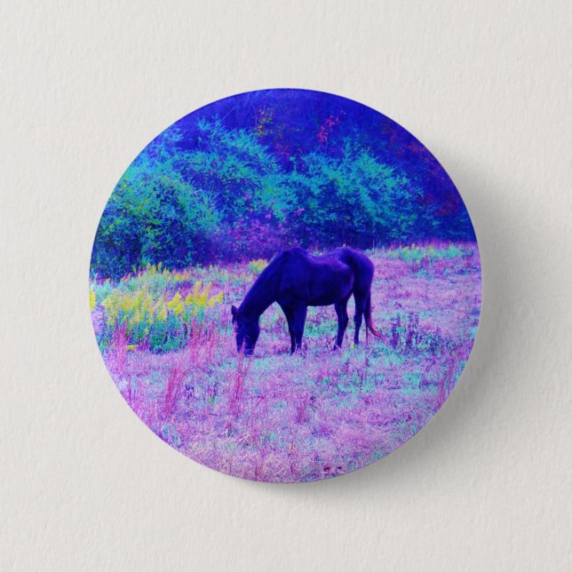 Purple Black Horse in Rainbow field Button (Front)