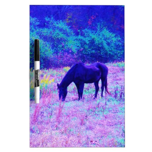 Purple Black Horse in Rainbow field Dry_Erase Board