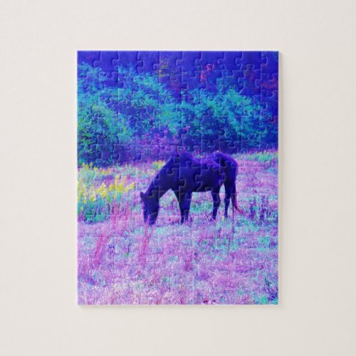 Purple Black Horse in Rainbow field Jigsaw Puzzle